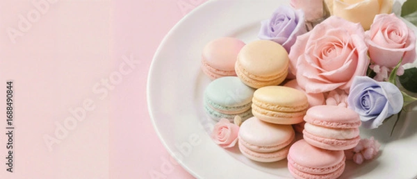 Fototapeta 벚꽃 나무 아래 나무 테이블 위에 놓인 딸기 케이크 조각 클로즈업