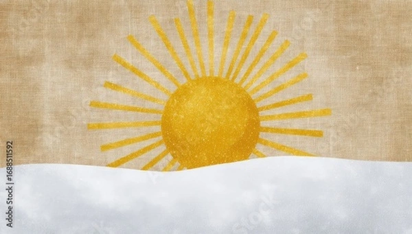 Fototapeta A sun design on a textured background with a snowy horizon.