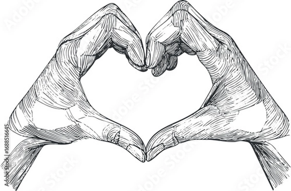Fototapeta Hand drawn sketch of two hands forming a heart shape symbolizing love and affection