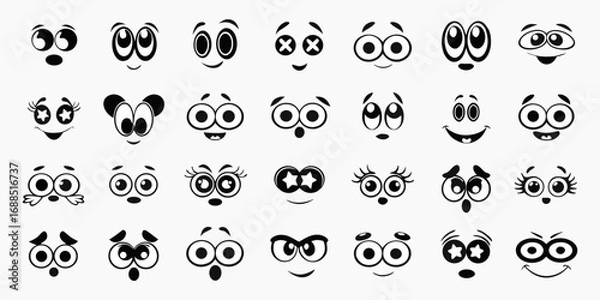 Fototapeta Collection of diverse cartoon eyes and mouths expressing a wide range of emotions and expressions