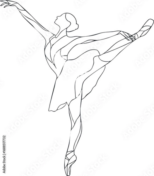 Fototapeta Line art illustration of a graceful female ballet dancer performing an elegant pose in a tutu