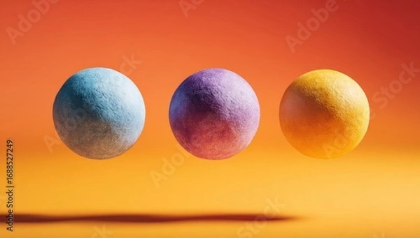 Fototapeta Three colorful spheres in a vibrant background.