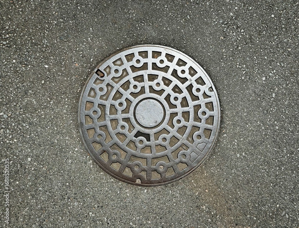 Fototapeta マンホール、金属、下水、道路、歩道