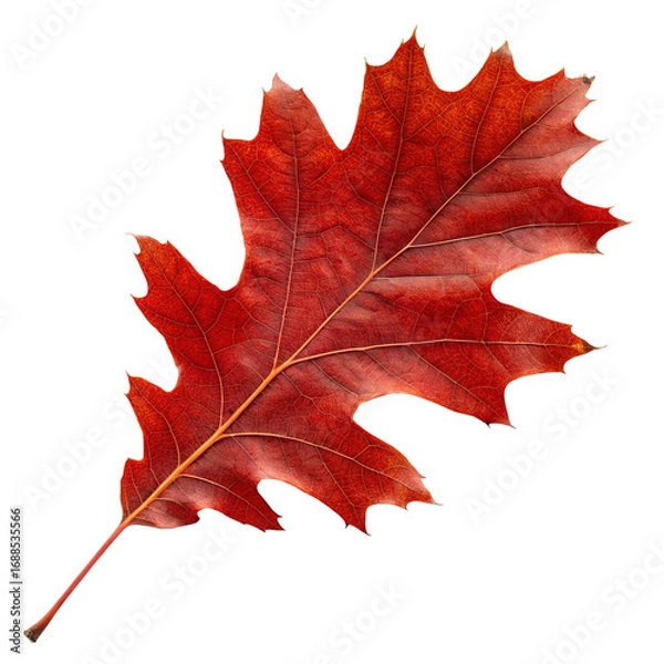 Fototapeta Autumn red oak leaf isolated on white background showing natural seasonal texture and pattern