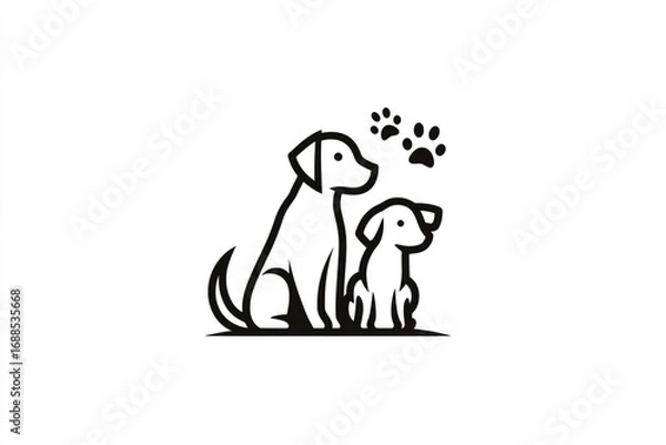 Fototapeta Vector minimal dog logo set, simple line art of dogs and paw prints, modern flat design, isolated on white