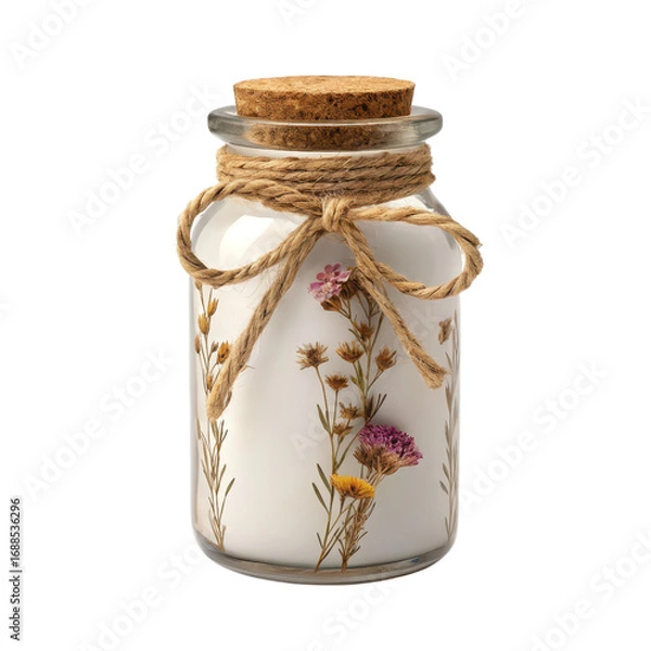 Fototapeta witch spell jar A decorative jar filled with scented wax and adorned with dried flowers.