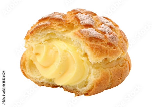Fototapeta Delicious custard cream puff dessert with powdered sugar on top for sweet tooth satisfaction