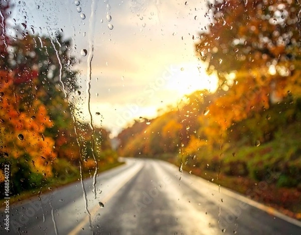 Fototapeta Clean raindrops on the car window, AI Generated image