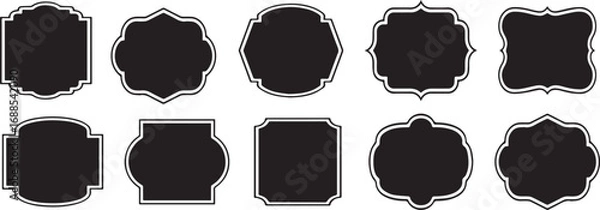 Fototapeta A vector collection of retro black and white labels, badges, and signs on a vintage illustration with a blank paper banner