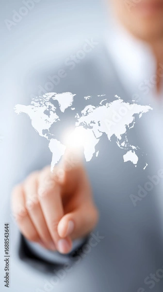 Fototapeta Global map with touch technology interface for business network and innovation connection
