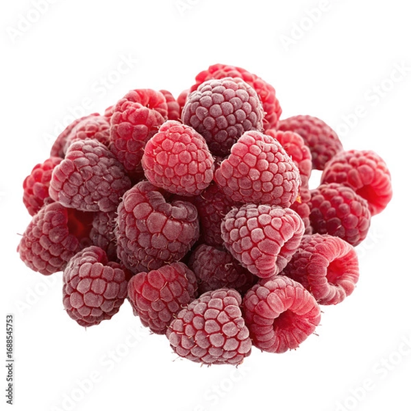 Fototapeta Fresh organic raspberries closeup with vibrant red color and juicy texture on white background image