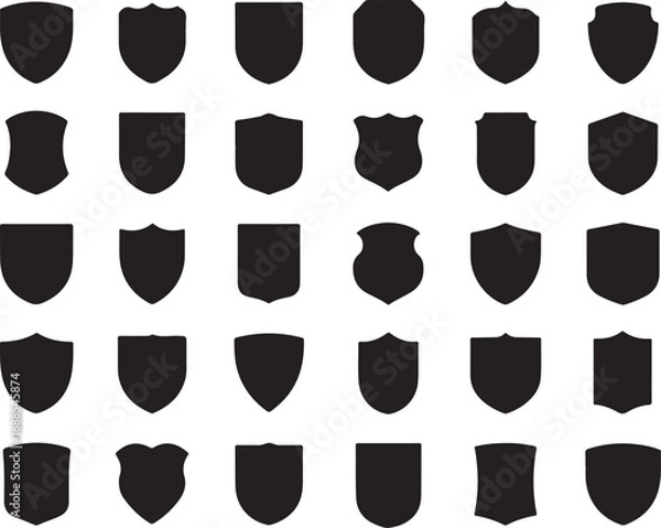 Obraz Shields Vector Collection Assorted Heraldic Shapes for Insignias and Crests Black and White