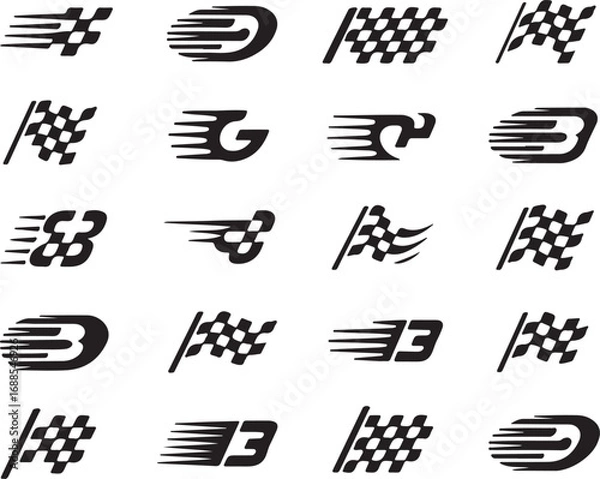 Obraz Dynamic Checkered Flag Racing Finish Line Motion Effect Collection Seamless Background Vector
