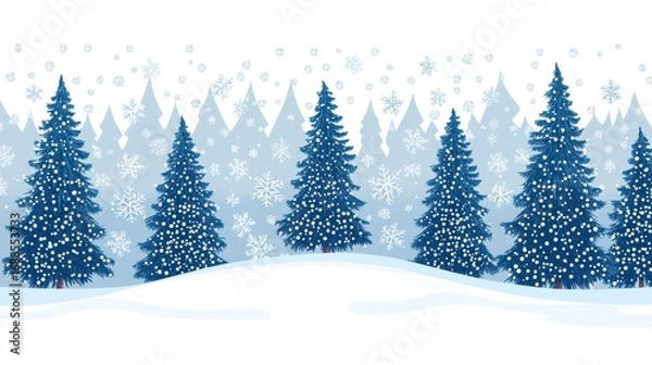 Fototapeta Serene Winter Forest with Falling Snow and Clear Space for Holiday Greetings