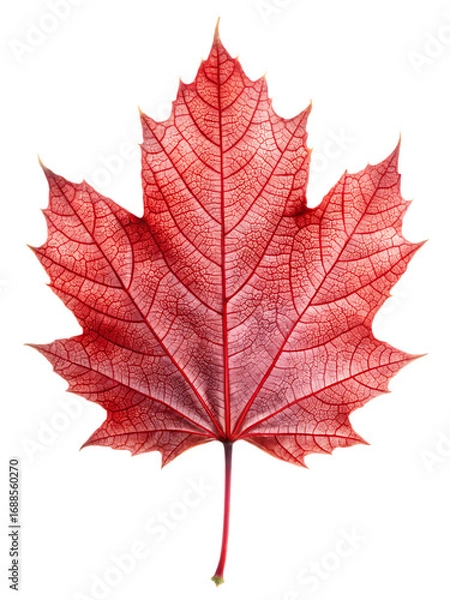 Fototapeta Detailed Red Maple Leaf with Visible Veins Isolated on Transparent Background
