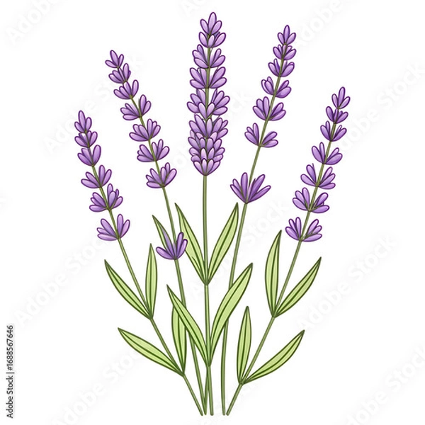 Fototapeta Simple Line Art Illustration of Lavender Flowers and Leaves Isolated on Transparent Background