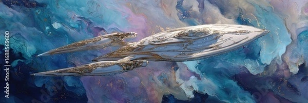 Fototapeta Abstract spaceship soaring through a vibrant, swirling nebula