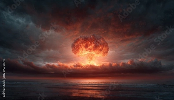 Fototapeta A massive nuclear explosion over a beach