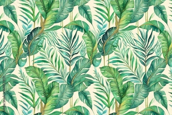 Obraz Lush Green Banana Palm Leaves Seamless Pattern Background