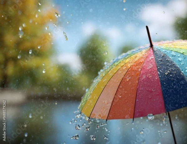 Fototapeta Colorful umbrella in a light rain shower (1)