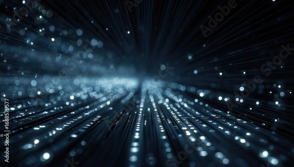 Fototapeta Abstract digital pathway.  Dark, streaking lines of light converge in the distance.  Bokeh effect