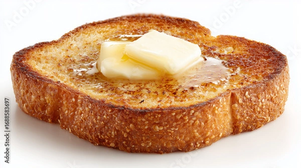 Fototapeta Toast with butter melting, golden crisp edges, isolated on white background, ultra detailed food stock image