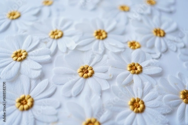 Obraz Embroidered Daisy Pattern on White Fabric - Close-up Texture