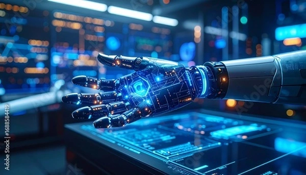 Obraz Futuristic robotic hand in a high-tech lab