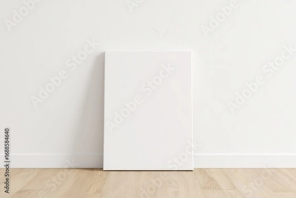 Obraz Blank Canvas Mockup on Wooden Floor Against White Wall