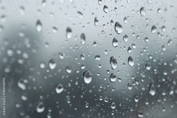 Obraz Raindrops on a windowpane.  Blurred gray background