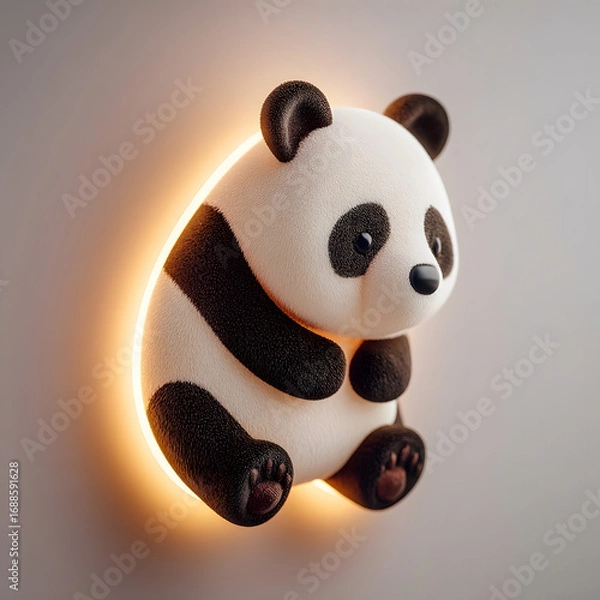 Fototapeta Adorable Panda-Shaped LED Wall Light Creating a Warm Glow - Cute Nursery Decor