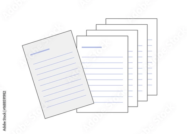 Fototapeta レポート用紙,便箋などのセット。ビジネスや学習をイメージしたイラストです。