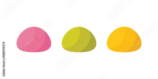 Fototapeta Set Mochi colored on white background. Japanese traditional sweet soft dessert. Bento mochi dish. Ball of rice flour with bean paste. Vector illustration with healthy sweet snack.
