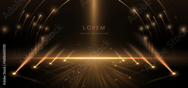 Fototapeta Abstract elegant gold glowing ray with lighting effect sparkle on black background.