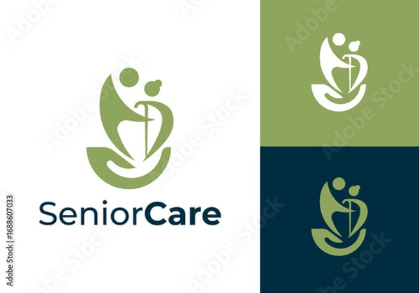 Obraz Senior Care logo. Parent with Hand elements logo design