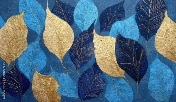 Fototapeta Abstract leaf design, gold and blue