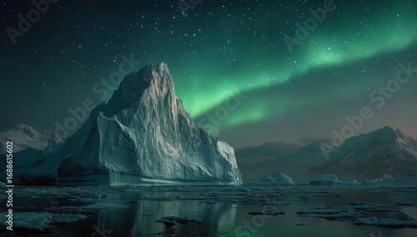 Fototapeta Glacial peak bathed in aurora borealis