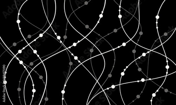 Fototapeta Abstract Wave Line Pattern with Moving Dots on Black Background