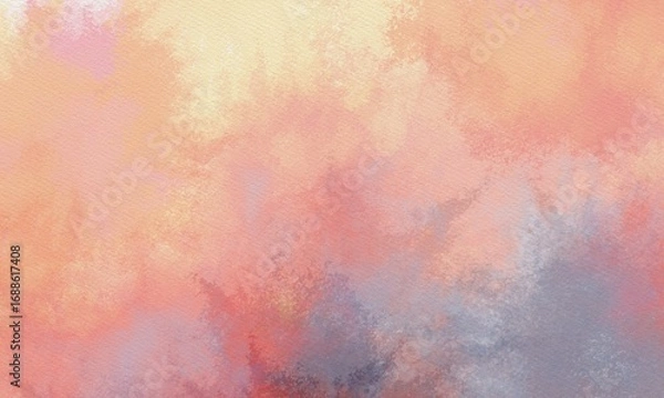 Fototapeta A soft pastel watercolor background with a gentle blend of peach, pink, and lavender tones. Perfect for use in graphic design, invitations, posters, and digital artworks.