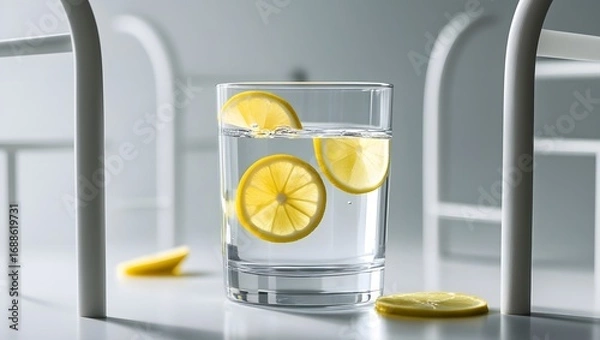 Fototapeta Refreshing Lemon Water in Studio Setting
