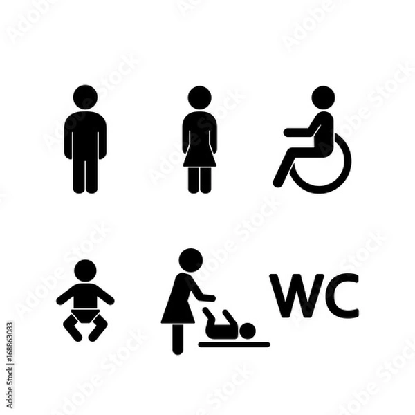 Fototapeta wc restroom toilet simple black icons set