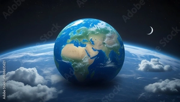 Fototapeta Artistic Space Scene Featuring Earth and Crescent Moon
