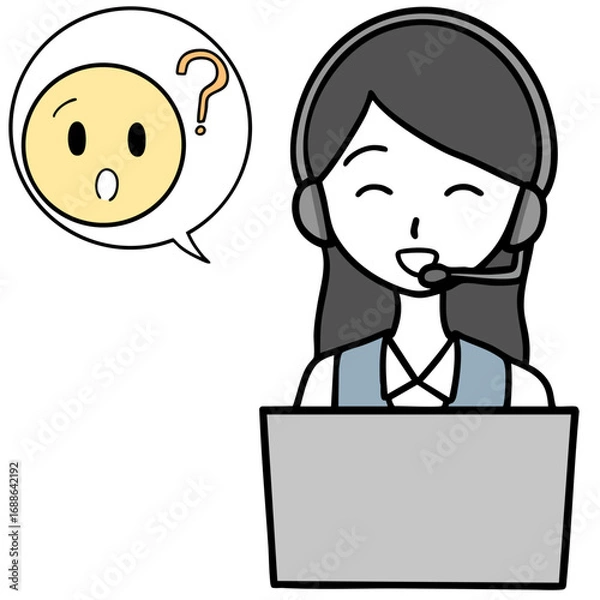 Obraz 笑顔のコールセンターの女性と問い合わせる人