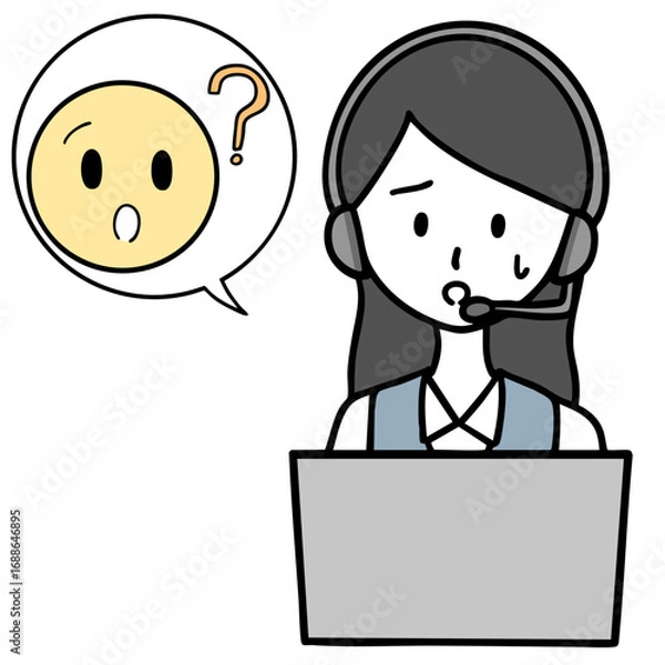 Obraz 困っているコールセンターの女性と問い合わせる人-04