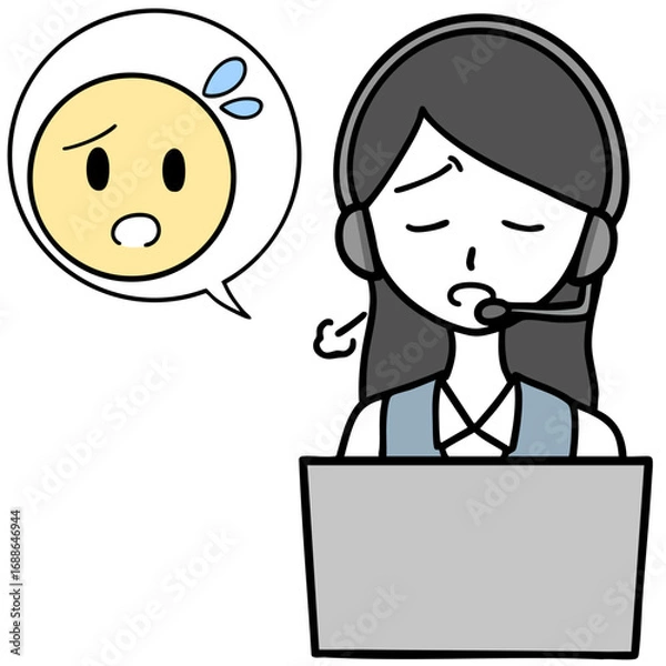 Obraz ため息をつくコールセンターの女性と困っている人