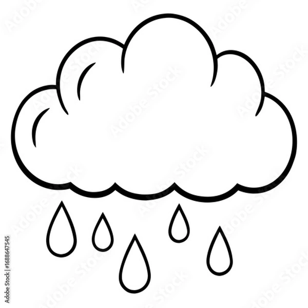 Obraz Cloud with raindrops line art vector illustration 