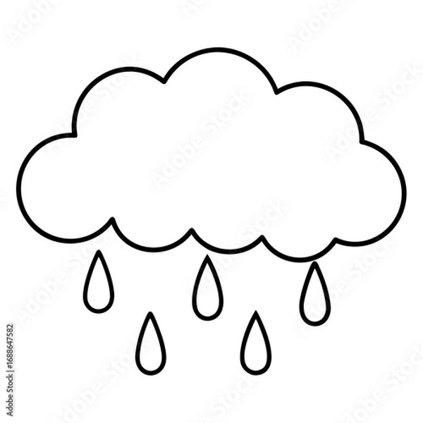 Obraz Cloud with raindrops line art vector illustration 