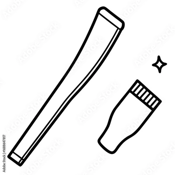 Fototapeta Toothbrush and toothpaste line art vector illustration 