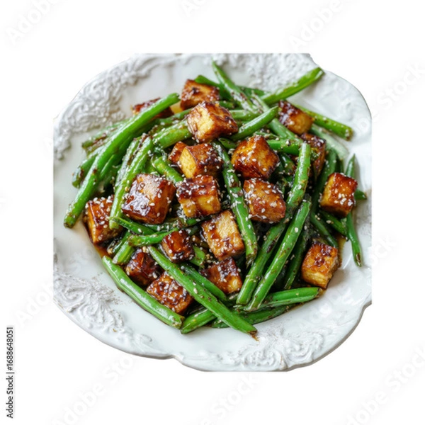Obraz Sesame-Glazed Tofu and Green Beans - Delicious Vegan Dish