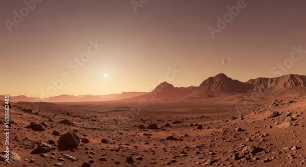 Obraz Sunrise over a desolate red planet landscape